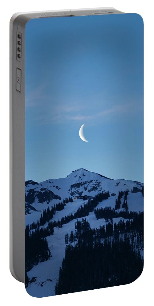 Blackcomb Portable Battery Charger featuring the photograph Moon Rising Over Whistler Blackcomb by Rick Deacon