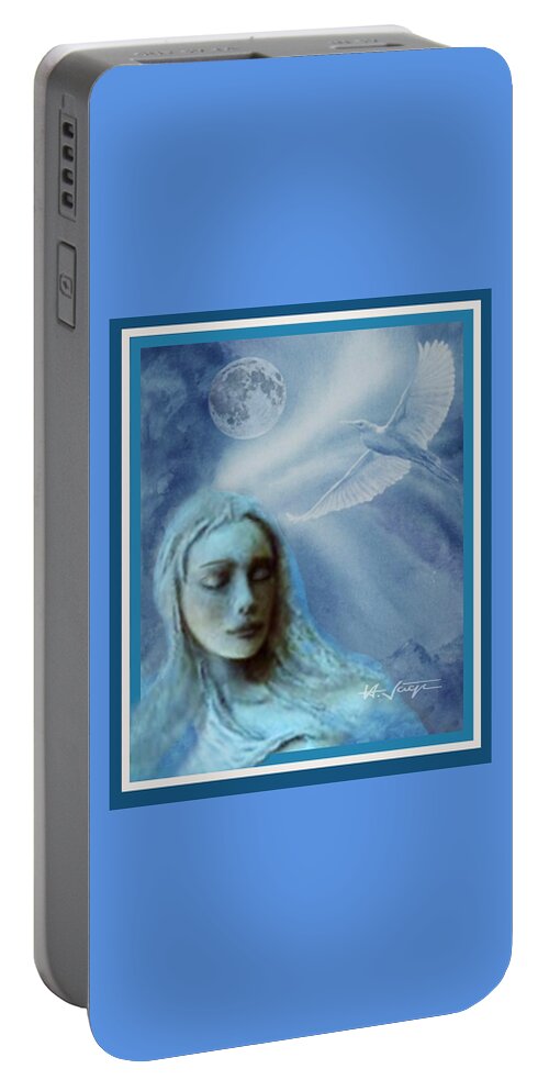 Moon Portable Battery Charger featuring the mixed media Moon Spirit Dreaming by Hartmut Jager