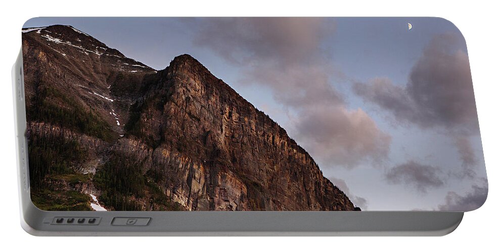 Twilight Portable Battery Charger featuring the photograph Moonlight in Lake Louise by Carolyn Ann Ryan