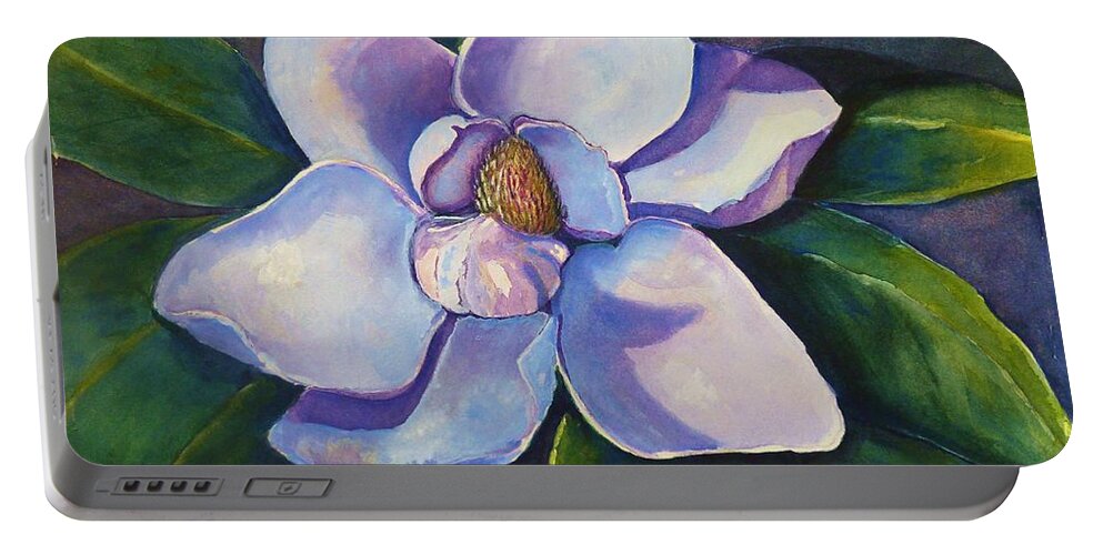 Flower Portable Battery Charger featuring the painting Moonlight Magnolia by Jane Ricker