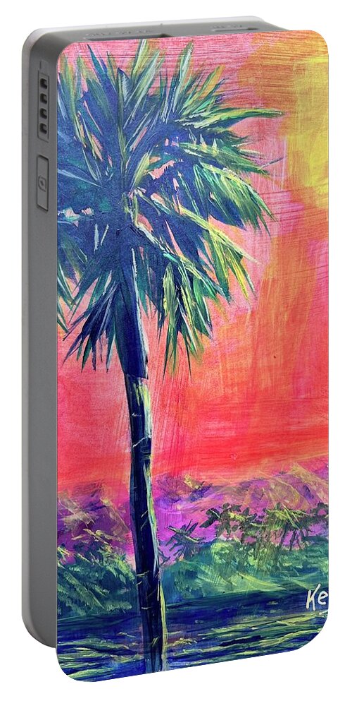 Palm Portable Battery Charger featuring the painting Moonlit Palm by Kelly Smith