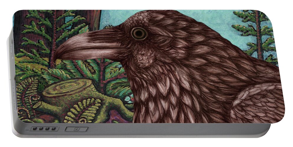 Raven Portable Battery Charger featuring the painting Moonlit Raven Wood by Amy E Fraser