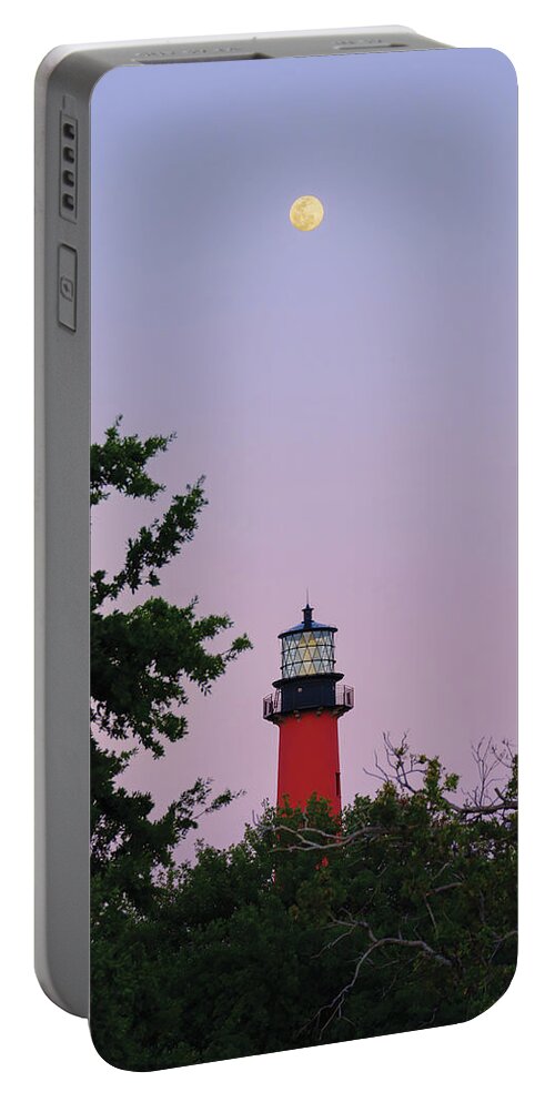 Jupiter Lighthouse Portable Battery Charger featuring the photograph Moonrise at Jupiter Lighthouse A Captivating View of Nature by Kim Seng
