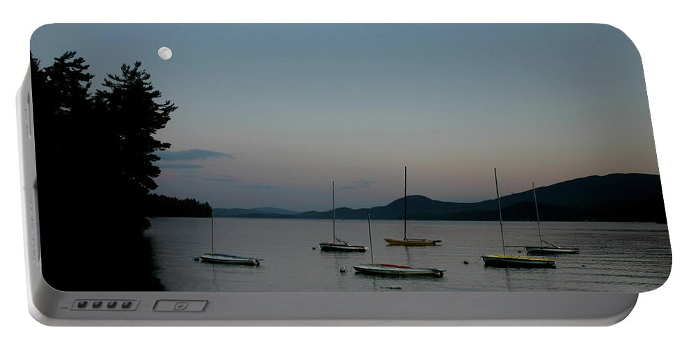 Moon Portable Battery Charger featuring the photograph Moonrise Over Newfound Lake Stock by Wayne King