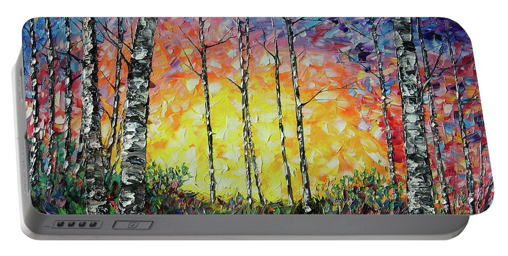 Rich Portable Battery Charger featuring the painting Morning Breaks by OLena Art