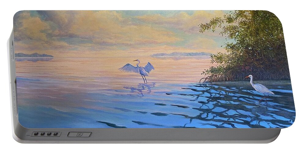 Egrit Portable Battery Charger featuring the painting Morning Flight by Judy Rixom