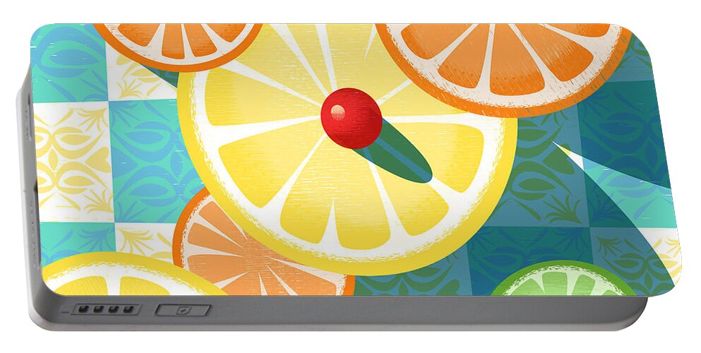 Citrus Portable Battery Charger featuring the digital art Morning Fruit by Alan Bodner