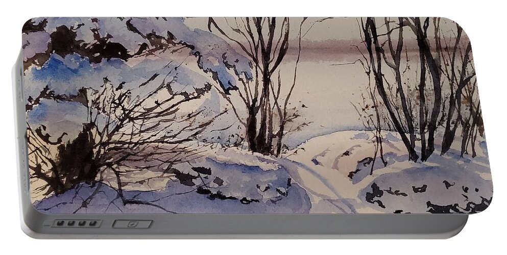 Landscape Portable Battery Charger featuring the painting Morning Glow by Sheila Romard