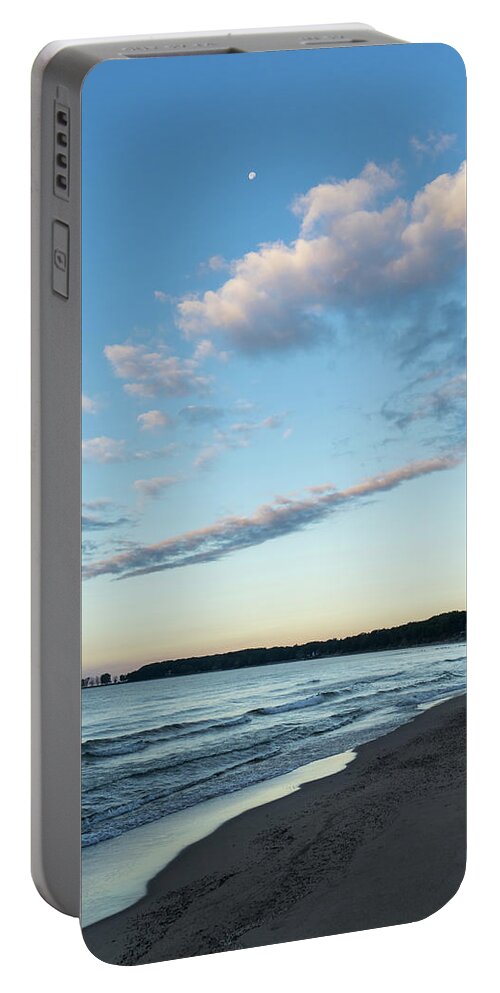 Moonset Portable Battery Charger featuring the photograph Morning Moonset - Lorraine Bay Lake Erie North Shore by Georgia Mizuleva