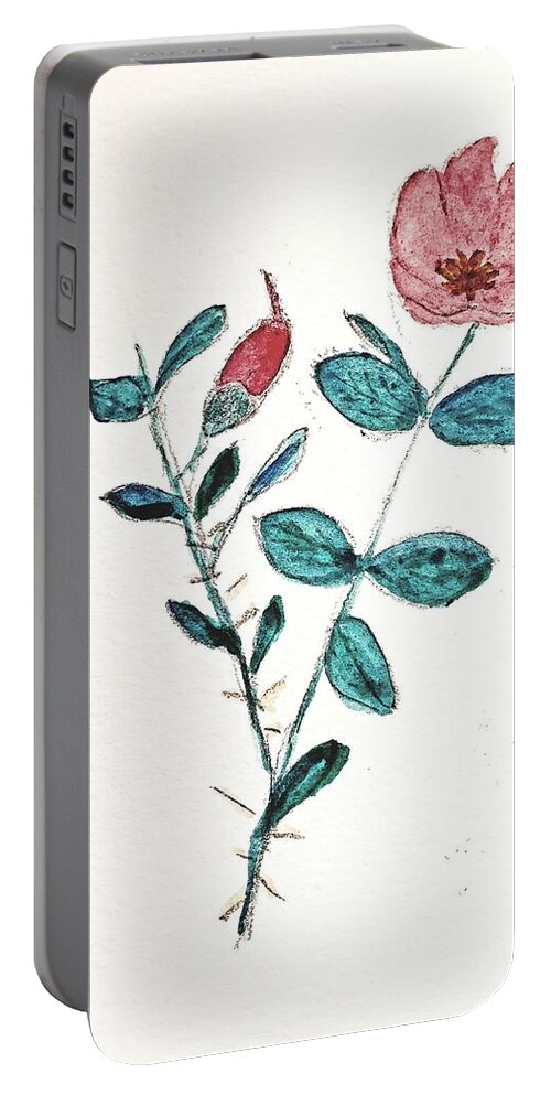  Portable Battery Charger featuring the painting Morning Rose in January by Margaret Welsh Willowsilk