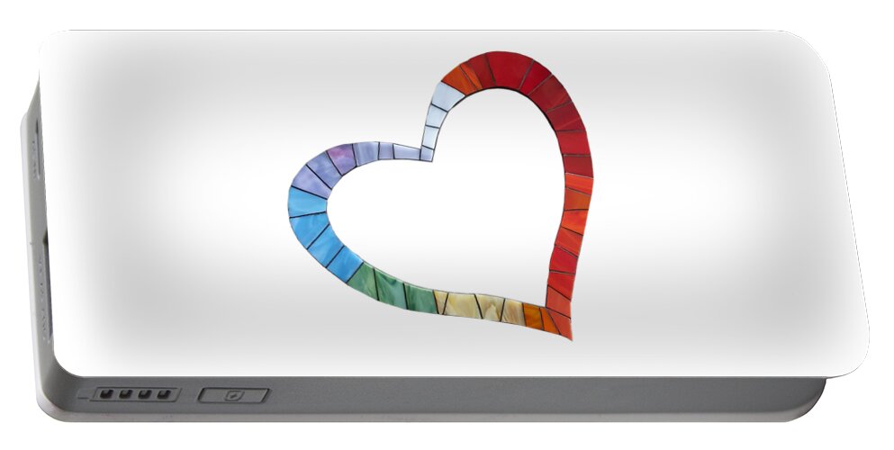 Heart Portable Battery Charger featuring the glass art Mosaic Heart In Rainbow Colors by Adriana Zoon