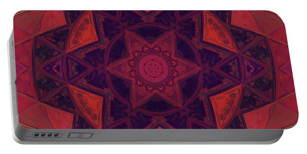 Mosaic Portable Battery Charger featuring the digital art Mosaic Kaleidoscope Flower Purple and Red by Todd Emery