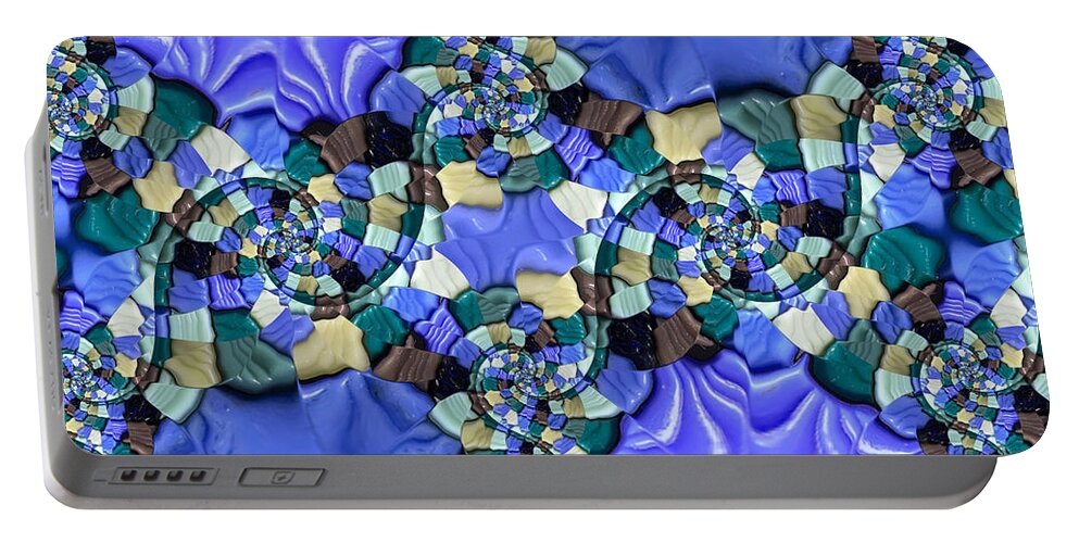 Mosaic Tiles Portable Battery Charger featuring the photograph Mosaic Tile Conformed Spira Indigo by Eileen Backman