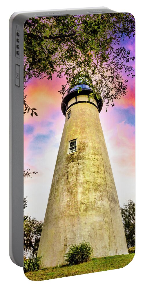 Lighthouse Portable Battery Charger featuring the photograph Mossy Trees around the Amelia Island Lighthouse by Debra and Dave Vanderlaan