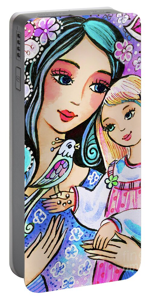 Mother And Child Portable Battery Charger featuring the painting Mother and Daughter in Blue by Eva Campbell
