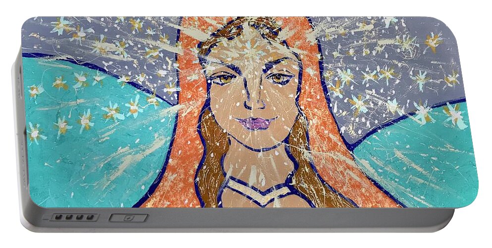Angel Portable Battery Charger featuring the painting Mother Mary courage and protection by Monica Elena