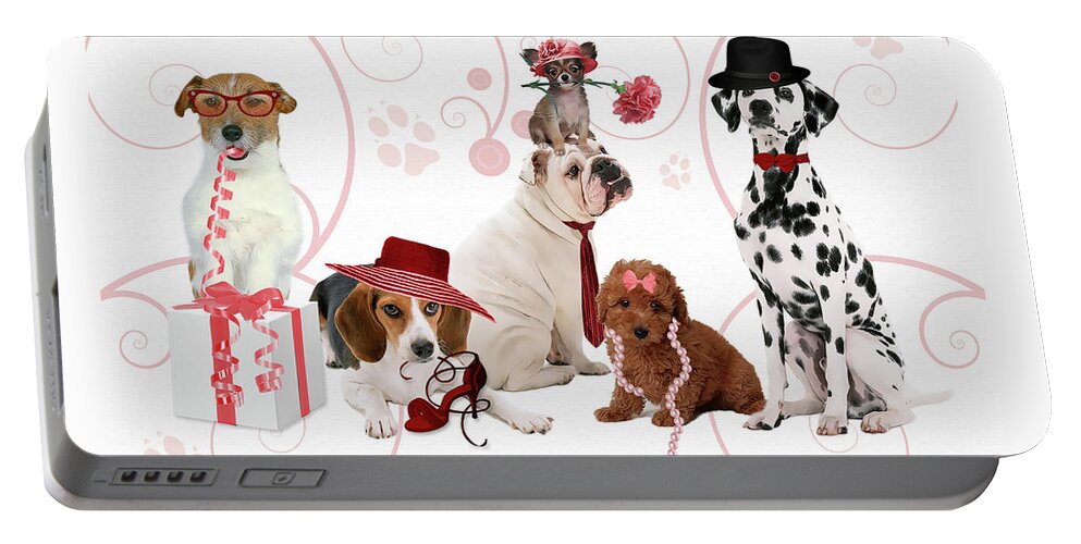 Happy Mother's Day Portable Battery Charger featuring the digital art Mother's Day for Dog Lover in Pink by Doreen Erhardt