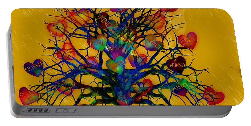Motivational Portable Battery Charger featuring the digital art Motivational Tree Of Hope With Yellow Background by Michelle Liebenberg