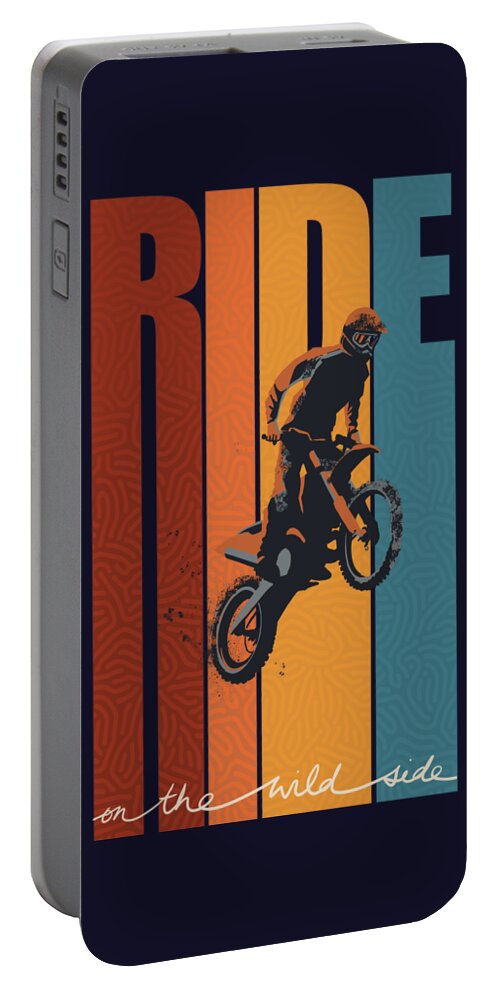 Ride On The Wild Side Portable Battery Charger featuring the painting Motorcross Ride on The Wild Side by Sassan Filsoof