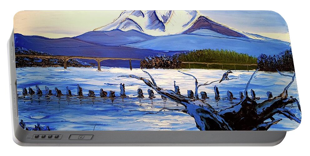  Portable Battery Charger featuring the painting Mount Hood Over Wintler Beach by Dunbar's Local Art Boutique