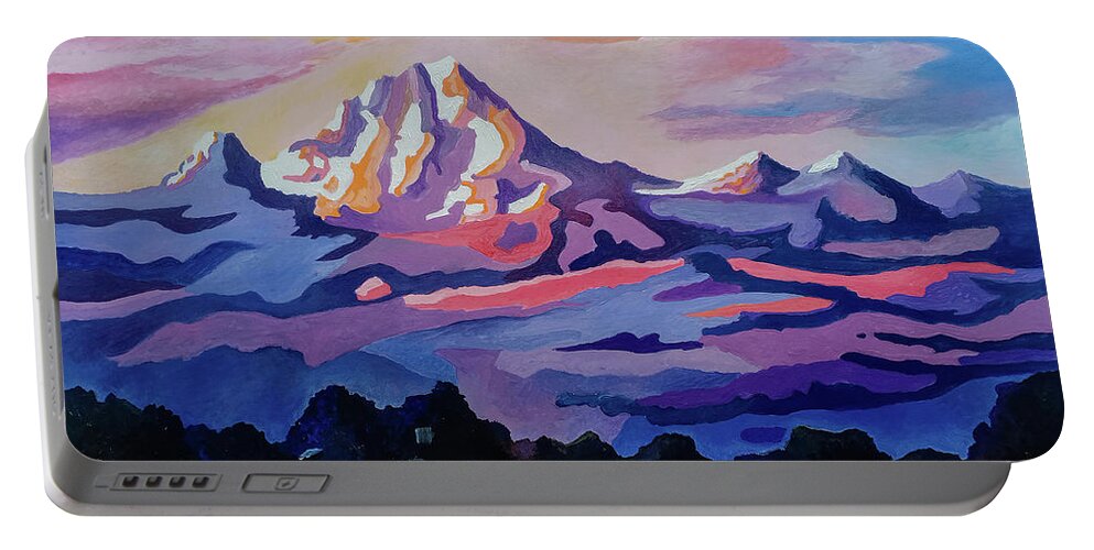 Nairobi Portable Battery Charger featuring the painting Mount Kenya at dawn by Anthony Mwangi