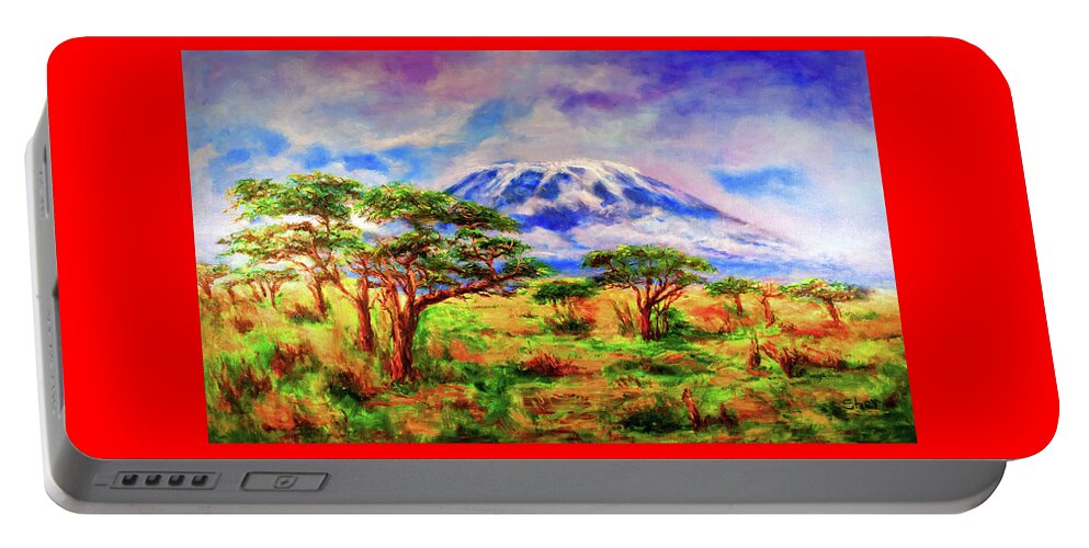 Africa Portable Battery Charger featuring the painting Mount Kilimanjaro Tanzania by Sher Nasser Artist