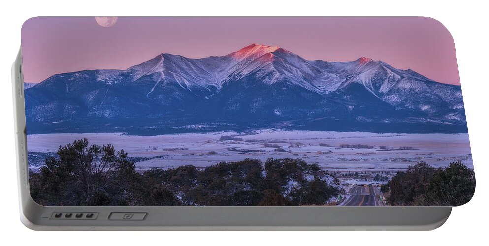 Colorado Portable Battery Charger featuring the photograph Mount Princeton Moonset by Darren White