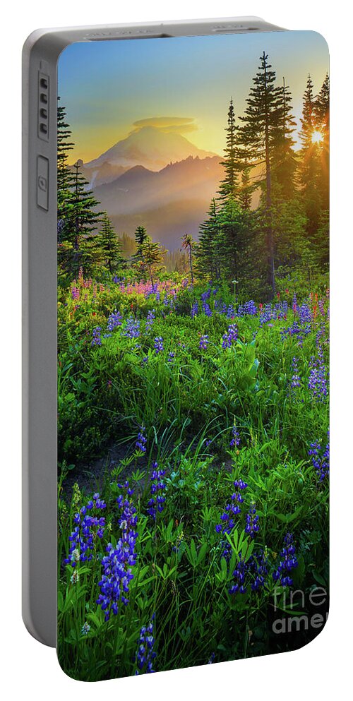 America Portable Battery Charger featuring the photograph Mount Rainier Sunburst by Inge Johnsson