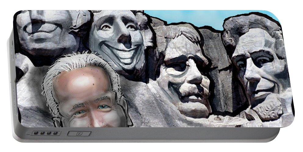 Mount Rushmore Portable Battery Charger featuring the digital art Mount Rushmore w Biden by Kevin Middleton