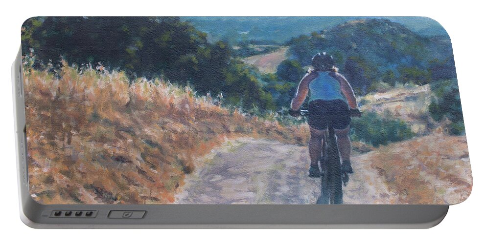 Mount Diablo Portable Battery Charger featuring the painting Mountain Biker by Kerima Swain
