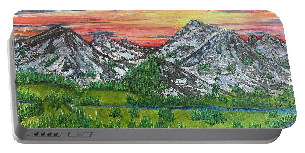 Mountain Portable Battery Charger featuring the painting Mountain Magic by Lisa White