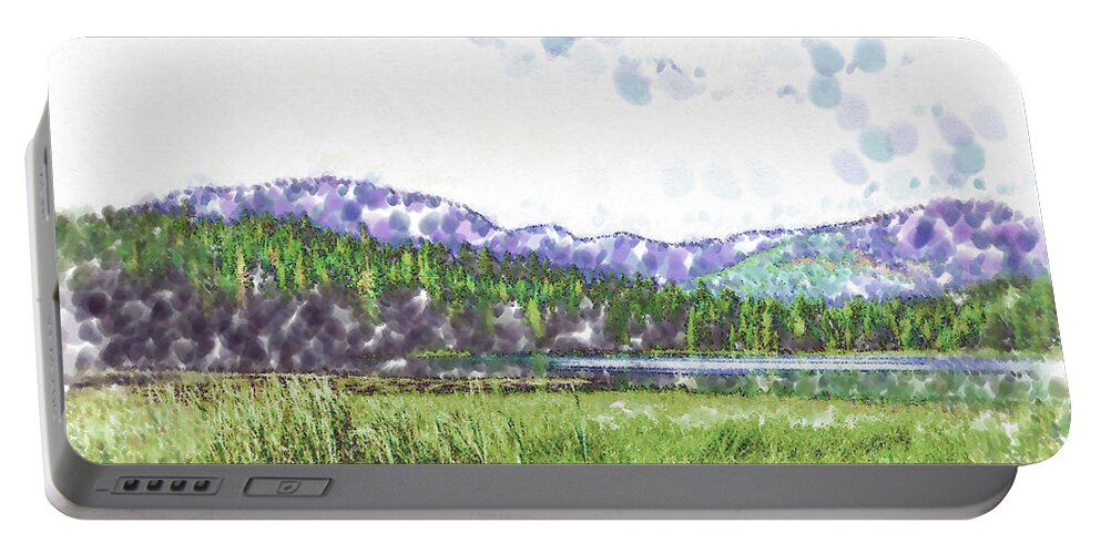 Meadow Portable Battery Charger featuring the digital art Mountain Meadow Tranquility by Kirt Tisdale