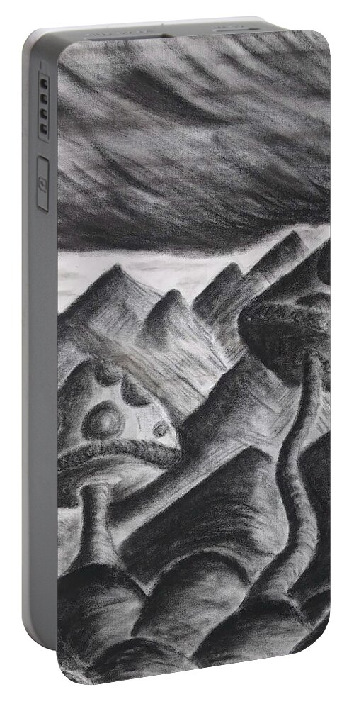 Mountains Portable Battery Charger featuring the drawing Mountain Shrooms by Aaron Bombalicki