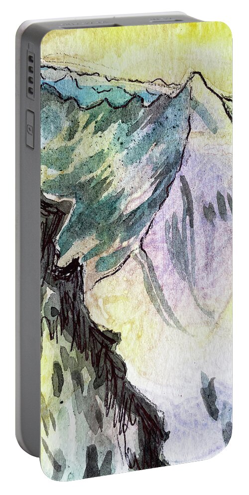 Mountain Portable Battery Charger featuring the painting Mountain summit by Tilly Strauss