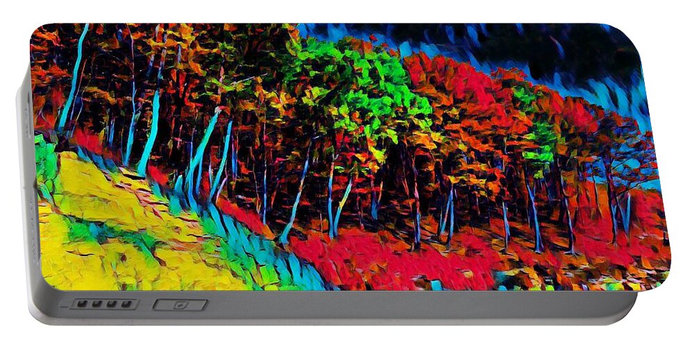 Trees Portable Battery Charger featuring the painting Mountain Trees by Ally White