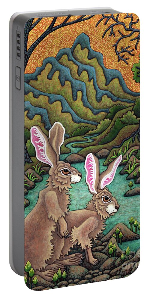 Hare Portable Battery Charger featuring the painting Mountain Valley Mystery by Amy E Fraser