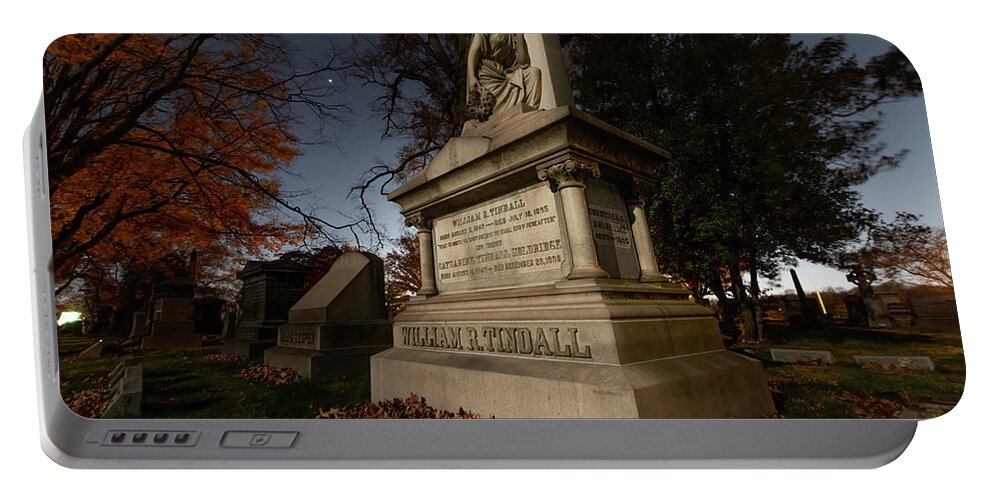 Riverview Cemetery Portable Battery Charger featuring the photograph Mourning In Autumn at Riverview by Kristia Adams