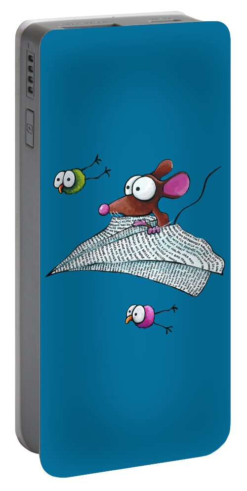 Mouse Portable Battery Charger featuring the painting Mouse in a Paper Plane by Lucia Stewart