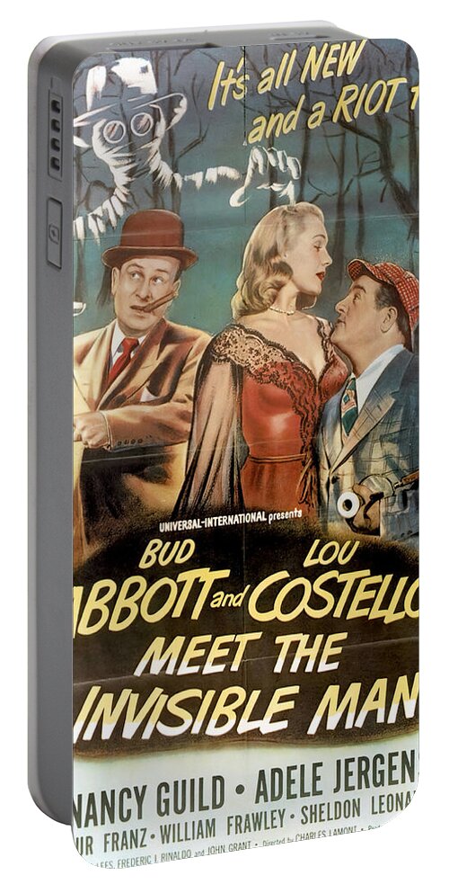 Abbott Portable Battery Charger featuring the mixed media Movie poster for ''Abbott and Costello Meet the Invisible Man'', 1951 by Stars on Art