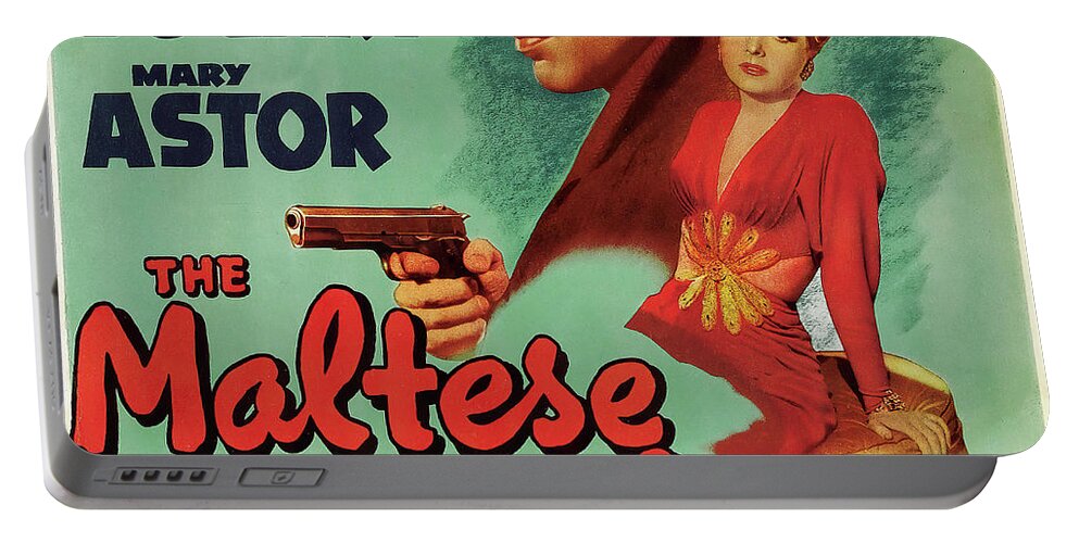 Maltese Portable Battery Charger featuring the mixed media Movie poster for ''The Maltese Falcon'', 1941 by Stars on Art