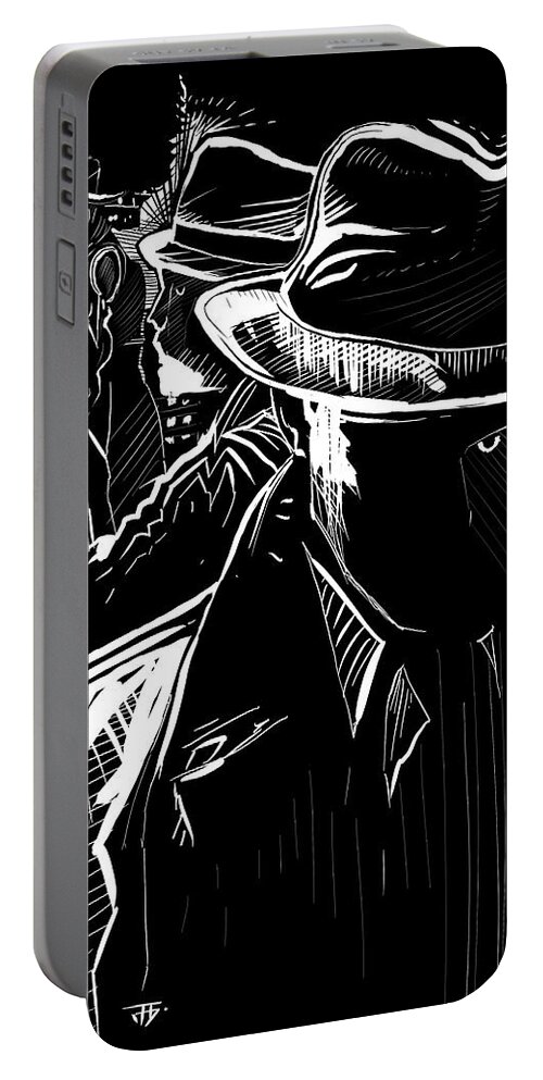 Mr Fedora Ink Portable Battery Charger featuring the painting Mr Fedora Ink by John Gholson