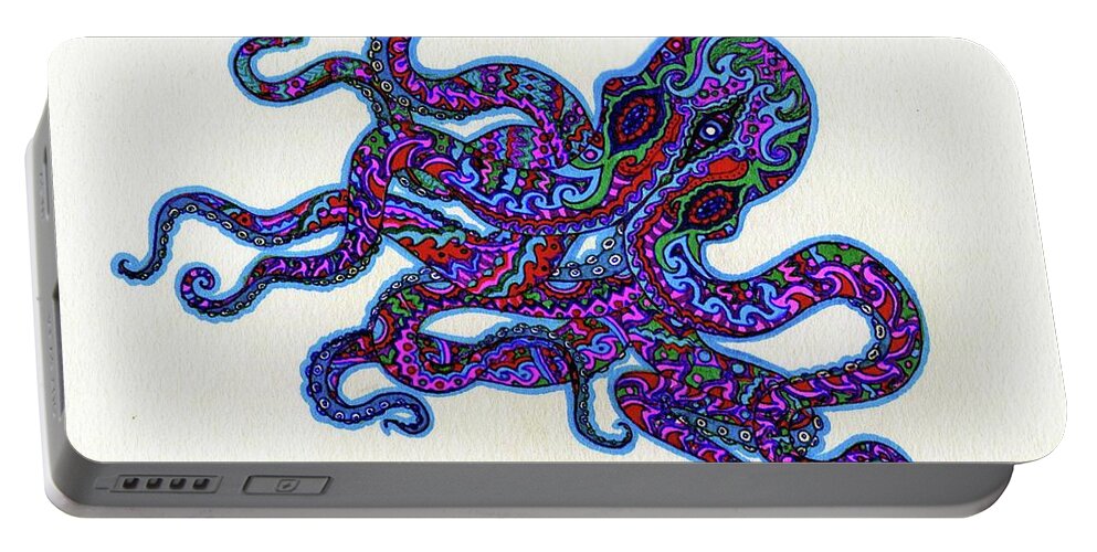 Octopus Portable Battery Charger featuring the drawing Mr Octopus by Baruska A Michalcikova