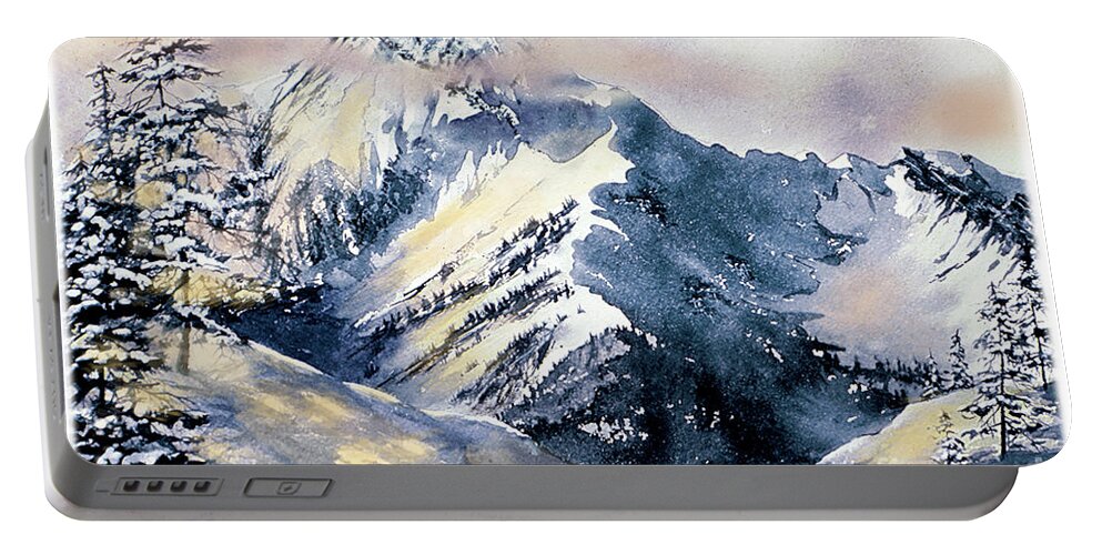 Aspen Portable Battery Charger featuring the painting Mt. Daly Alpenglow by Jill Westbrook