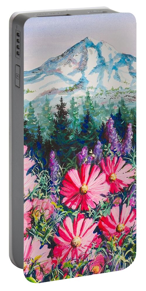 Mountain Portable Battery Charger featuring the painting Mt. Hood Cosmos by Diane Phalen