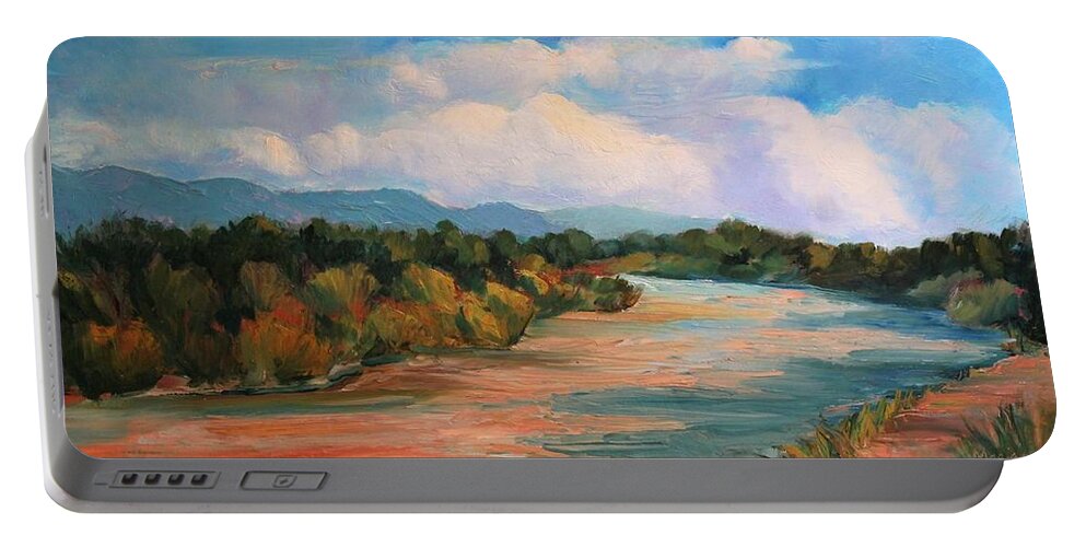 Plein Air Portable Battery Charger featuring the painting Muddy River after the Rain by Marian Berg