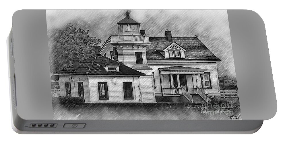 Lighthouse Portable Battery Charger featuring the digital art Mukilteo Lighthouse Sketched by Kirt Tisdale