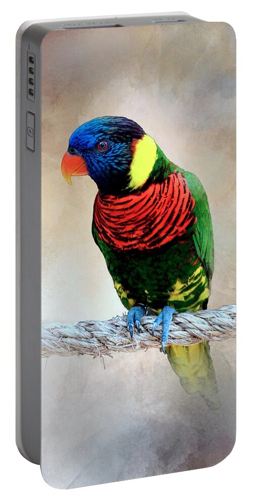 Bird Portable Battery Charger featuring the mixed media Multicolor Bird 87 by Lucie Dumas