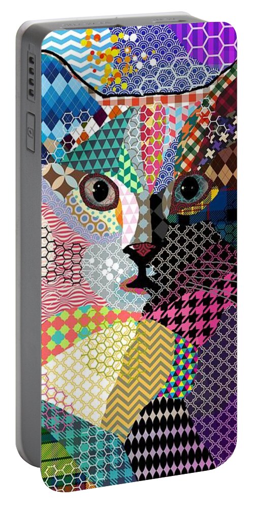 Cat Portable Battery Charger featuring the digital art Multicolor Cat 676 Patterns by Lucie Dumas