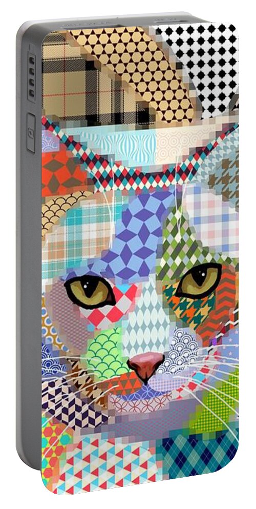 Cat Portable Battery Charger featuring the digital art Multicolor Cat 678 Patterns by Lucie Dumas