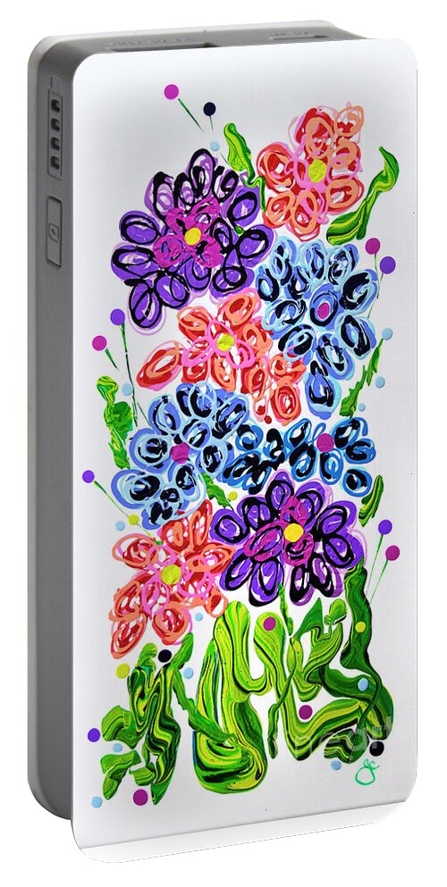 Fluid Acrylic Floral Painting Portable Battery Charger featuring the painting Mums Madness by Jane Crabtree